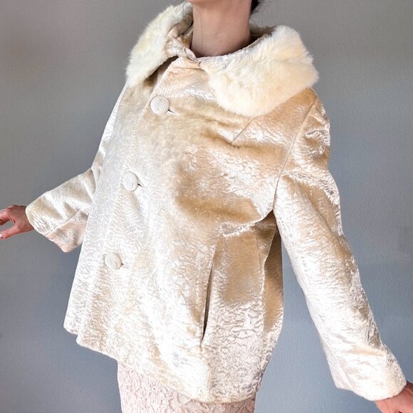 Vintage Mink Collar 3/4" Coat in Cream Size small - Picture 2 of 10